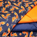 Ткань курточная темно синяя с лисой, темно синяя ткань, и ткань оранжевая фото