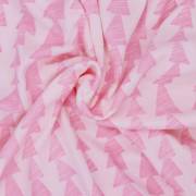 Интерлок с рисунком - ёлочка, розовый на молочном фото