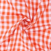 Поплин с рисунком - клетка, оранжево-белый фото