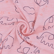 Интерлок с рисунком - слоники на розовом фото