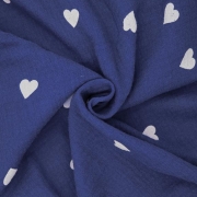 Муслин двухслойный - сердечки на синем фото