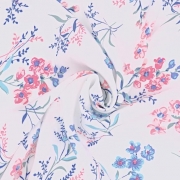 Штапель - цветы голубые и розовые на белом фото