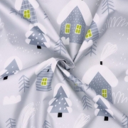 Ткань курточная - Dewspo - зимние домики фото