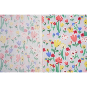 Джинсовая ткань с рисунком - серая. цветочная поляна - превью №2