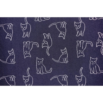 Джинсовая ткань с рисунком - темно-синяя, котики - превью №3
