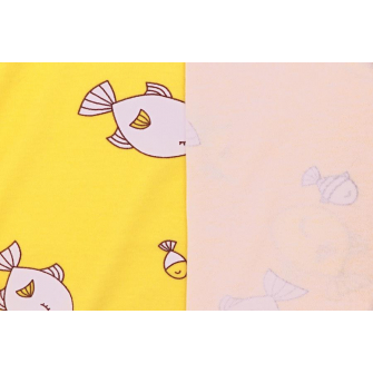 Интерлок с рисунком - рыбки на желтом - превью №2