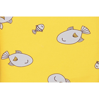 Интерлок с рисунком - рыбки на желтом - превью №3