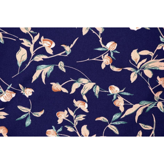 Штапель с рисунком - твил - цветы на темно-синем - превью №3