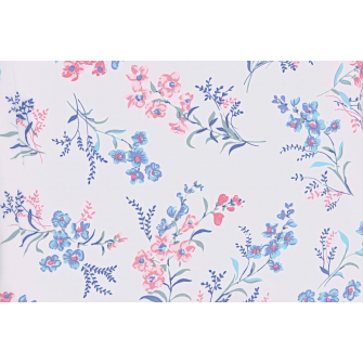 Штапель - цветы голубые и розовые на белом - превью №2