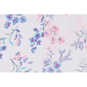 Штапель - цветы голубые и розовые на белом - превью №3