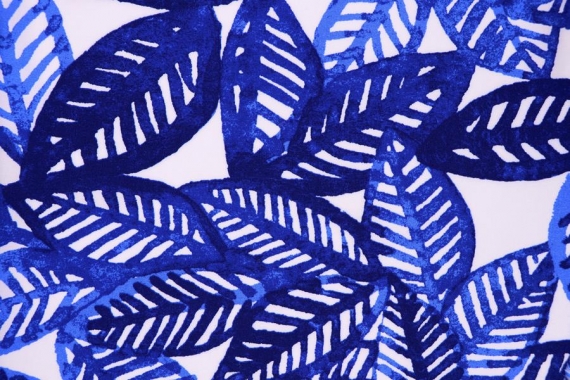 Штапель с рисунком - синие листья - фото №2