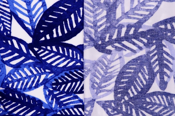 Штапель с рисунком - синие листья - фото №3