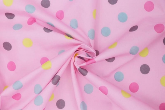 Ткань курточная - Dewspo - цветной горох. розовый фото