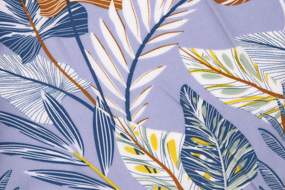 Штапель с рисунком - твил - листья на серо-голубом - фото №3