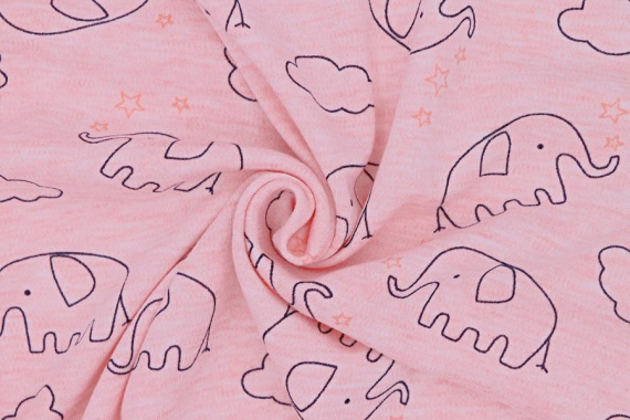 Интерлок с рисунком - слоники на розовом фото