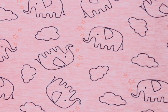 Интерлок с рисунком - слоники на розовом - фото №3