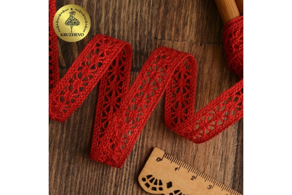 Кружево вязаное - красный, 15 мм фото