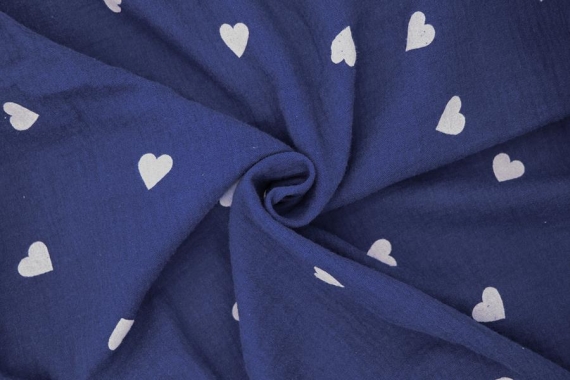 Муслин двухслойный - сердечки на синем фото