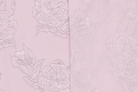 Кулирка с рисунком - цветы на бледно-розовом - фото №2