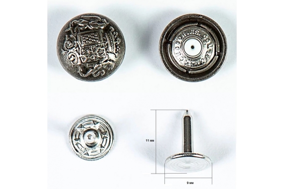 Пуговица джинсовая - герб, темное серебро фото
