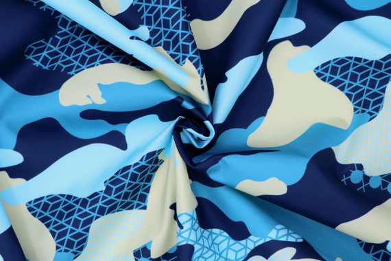 Ткань курточная - Dewspo - синий камуфляж фото