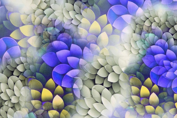 Поплин - 3D, фиолетовые цветы - фото №3