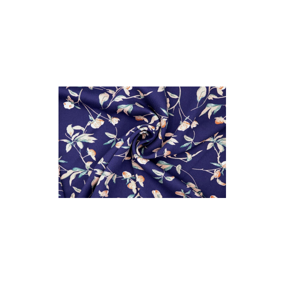 Превью Штапель с рисунком - твил - цветы на темно-синем