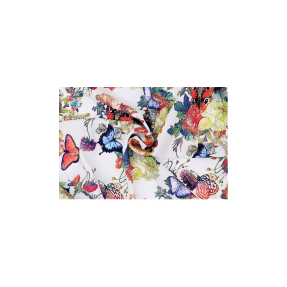 Превью Штапель - бабочки на цветах на белом
