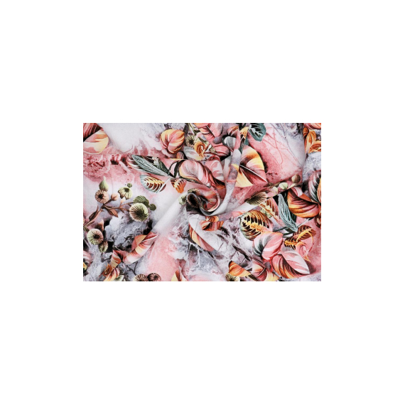 Превью Штапель - листья на мраморном розовом